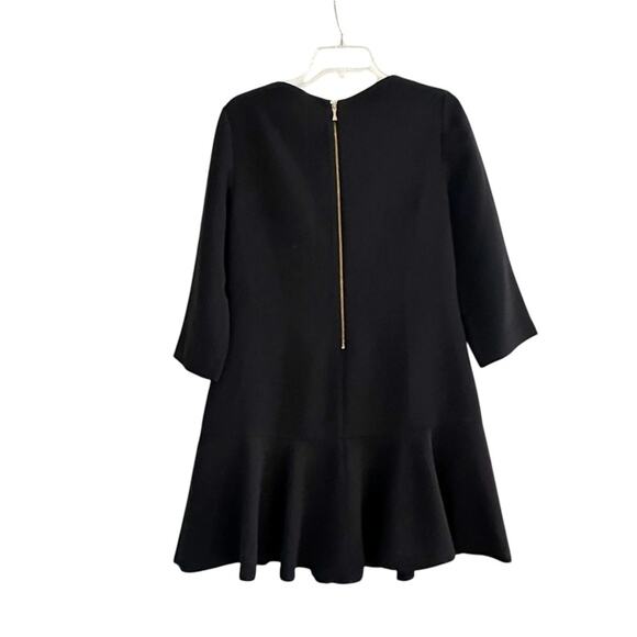 Kate Spade Black Crepe Flounce Dress Solid Size 8 Bateau Boat Neck Mini Elegant - Picture 15 of 15